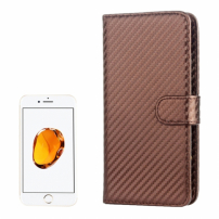 Husă din piele cu model carbon, cu stativ integrat şi port-act, pentru Apple iPhone SE (2020/2022) / 8 / 7 / 6S / 6 - cafenie