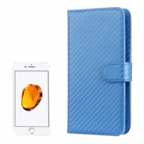 Husă din piele cu model carbon, cu stativ integrat şi port-act, pentru Apple iPhone SE (2020/2022) / 8 / 7 / 6S / 6 - albastră