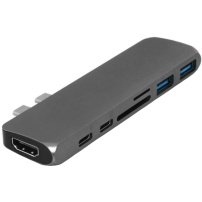 Hub 7 în 1 - 2xUSB + cititor carduri SD / TF + 2xUSB-C + HDMI pentru Macbook - gri