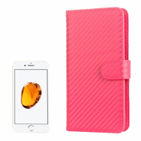 Husă din piele cu model carbon, cu stativ integrat şi port-act, pentru Apple iPhone SE (2020/2022) / 8 / 7 / 6S / 6 - roz