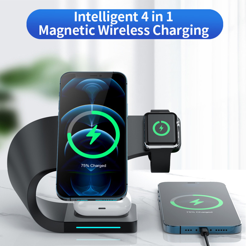Suport magnetic wireless 4 în 1 Appleking pentru iPhone / Apple Watch / AirPods - 15W - negru