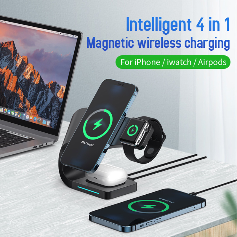Suport magnetic wireless 4 în 1 Appleking pentru iPhone / Apple Watch / AirPods - 15W - negru