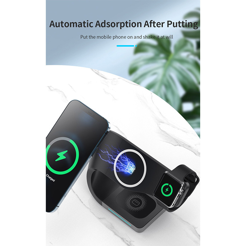 Suport magnetic wireless 4 în 1 Appleking pentru iPhone / Apple Watch / AirPods - 15W - negru