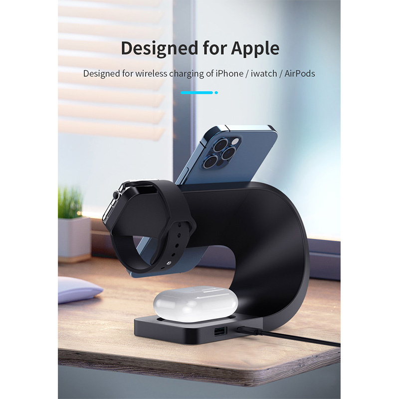Suport magnetic wireless 4 în 1 Appleking pentru iPhone / Apple Watch / AirPods - 15W - negru