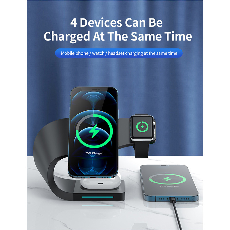 Suport magnetic wireless 4 în 1 Appleking pentru iPhone / Apple Watch / AirPods - 15W - negru