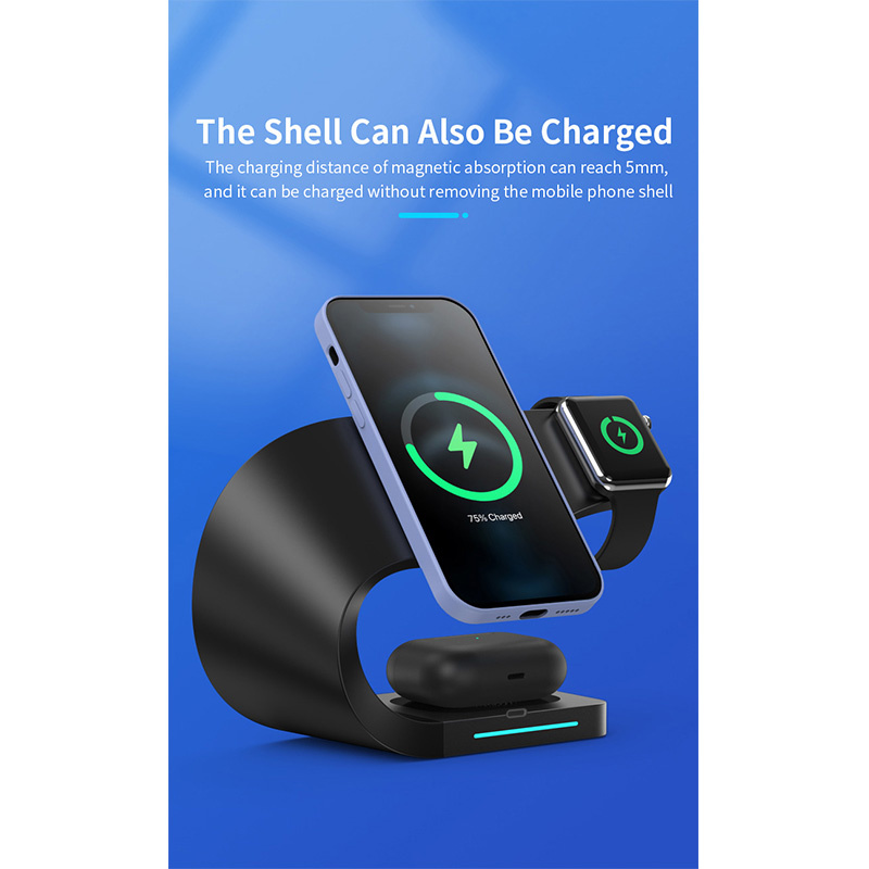 Suport magnetic wireless 4 în 1 Appleking pentru iPhone / Apple Watch / AirPods - 15W - negru