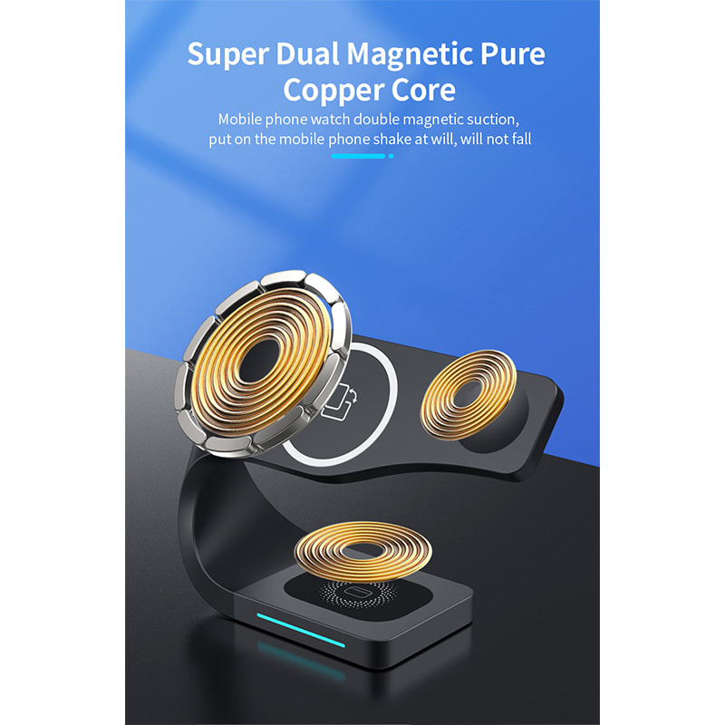 Suport magnetic wireless 4 în 1 Appleking pentru iPhone / Apple Watch / AirPods - 15W - negru Suport magnetic wireless 4 în 1 Appleking pentru iPhone / Apple Watch / AirPods - 15W - negru