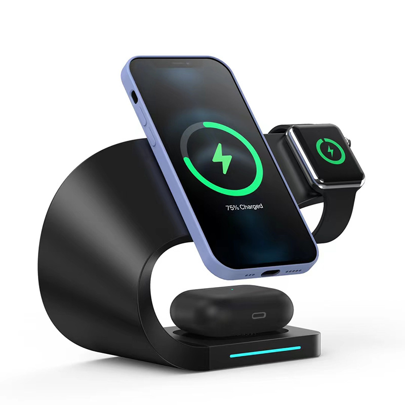 Suport magnetic wireless 4 în 1 Appleking pentru iPhone / Apple Watch / AirPods - 15W - negru