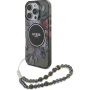 Husă Guess IML Flowers Pearl Strap cu șnur și MagSafe pentru iPhone 16 Pro Max - gri