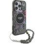 Husă Guess IML Flowers Pearl Strap cu șnur și MagSafe pentru iPhone 16 Pro Max - gri