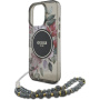 Husă Guess IML Flowers Pearl Strap cu șnur și MagSafe pentru iPhone 16 Pro Max - gri