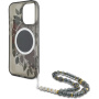 Husă Guess IML Flowers Pearl Strap cu șnur și MagSafe pentru iPhone 16 Pro Max - gri