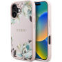 Husă Guess Grained Magnolia cu model floral și MagSafe pentru iPhone 16 - roz