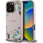 Husă Guess Grained Magnolia cu model floral și MagSafe pentru iPhone 16 Pro - roz