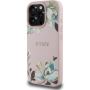Husă Guess Grained Magnolia cu model floral și MagSafe pentru iPhone 16 Pro - roz