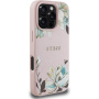 Husă Guess Grained Magnolia cu model floral și MagSafe pentru iPhone 16 Pro - roz