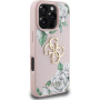 Husă Guess Grained Roses 4G Metal Logo pentru iPhone 16 Pro - roz