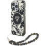 Husă Guess IML Palm Trees Triangle Logo Pearl Strap cu șnur și MagSafe pentru iPhone 16 Pro - negru