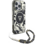 Husă Guess IML Palm Trees Triangle Logo Pearl Strap cu șnur și MagSafe pentru iPhone 16 Pro - negru
