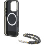 Husă Guess IML Palm Trees Triangle Logo Pearl Strap cu șnur și MagSafe pentru iPhone 16 Pro - negru