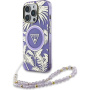 Husă Guess IML Palm Trees Triangle Logo Pearl Strap cu MagSafe pentru iPhone 16 Pro - violet