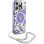 Husă Guess IML Palm Trees Triangle Logo Pearl Strap cu MagSafe pentru iPhone 16 Pro - violet