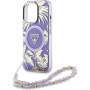 Husă Guess IML Palm Trees Triangle Logo Pearl Strap cu MagSafe pentru iPhone 16 Pro - violet
