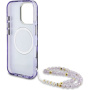 Husă Guess IML Palm Trees Triangle Logo Pearl Strap cu MagSafe pentru iPhone 16 Pro - violet