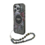 Husă Guess IML Flowers Pearl Strap cu șnur și MagSafe pentru iPhone 16 Pro Max - gri