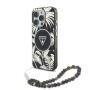 Husă Guess IML Palm Trees Triangle Logo Pearl Strap cu șnur și MagSafe pentru iPhone 16 Pro - negru