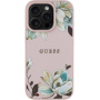Husă Guess Grained Magnolia cu model floral și MagSafe pentru iPhone 16 Pro - roz