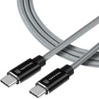 Cablu pentru încărcare și transfer de date Tactical Fast Rope Aramid 100W USB-C / USB-C pentru iPhone / iPad / MacBook / AirPods - 1 m - gri