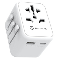 Adaptor de călătorie universal Tactical PTP cu porturi USB-C / USB-A și prize retractabile -12W - alb