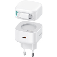 USAMS US-CC202 set adaptor cu port USB-C și cablu retractabil USB-C - 35W - alb