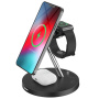 Stand de încărcare magnetic 3în1 cu lumină de noapte pentru iPhone / Apple Watch / Airpods - negru