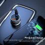 Încărcător auto ESSAGER cu display și porturi USB-C / USB-A - 54W - gri