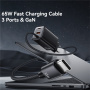 Set adaptor USAMS CC266 cu porturi USB-C / USB-A și cablu USB-C integrat - 65W - 1,5 m - alb