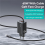 Set adaptor USAMS CC266 cu porturi USB-C / USB-A și cablu USB-C integrat - 65W - 1,5 m - alb