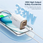 Adaptor de încărcare rapidă Toocki TCT33 GaN cu display și porturi USB-C / USB-A - 33W - negru