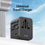 Adaptor universal de călătorie USAMS CC309 cu porturi 2x USB-C / USB-A și prize retractabile - 25W - negru