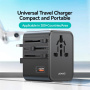 Adaptor universal de călătorie USAMS CC309 cu porturi 2x USB-C / USB-A și prize retractabile - 25W - negru