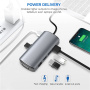 Hub 11 în 1 - slot pentru card SD / TF / RJ45 / HDMI / VGA / jack de 3,5 mm / USB-C / 4x USB-A la USB-C pentru MacBook - gri