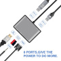 Hub FX-1815B 8 în 1 - slot pentru card TF / HDMI / VGA / mufă de 3,5 mm / USB-C / 3x USB-A la USB-C pentru MacBook - gri
