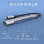 Mini hub 4 în 1 - 3x USB-A 2.0 / USB-A 3.0 la USB-C - gri