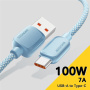 Cablu de încărcare și date ESSAGER ES-X46 împletit - USB-A la USB-C - 2 m - albastru