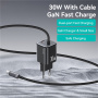 Set adaptor USAMS CC264 cu port USB-C și cablu integrat USB-C - 30W - 1,2 m - gri închis