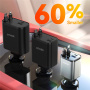 JOYROOM CCL05 Set încărcător auto cu porturi USB-C / USB-A și cablu retractabil Lightning și USB-C - 50W - 0,8 m - gri închis