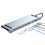 Hub BYL-2003 11 în 1 - slot pentru card SD / TF / RJ45 / HDMI / VGA / jack de 3,5 mm / USB-C / 4x USB-A la USB-C pentru MacBook - gri
