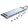 Hub BYL-2003 11 în 1 - slot pentru card SD / TF / RJ45 / HDMI / VGA / jack de 3,5 mm / USB-C / 4x USB-A la USB-C pentru MacBook - gri