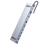 Hub BYL-2003 11 în 1 - slot pentru card SD / TF / RJ45 / HDMI / VGA / jack de 3,5 mm / USB-C / 4x USB-A la USB-C pentru MacBook - gri